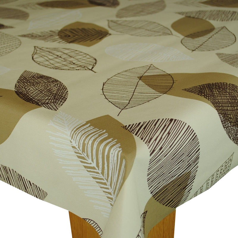 Multi Leaves Taupe Vinyl Tablecloth