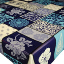 Mocha Choca Blue Vinyl Oilcloth Tablecloth