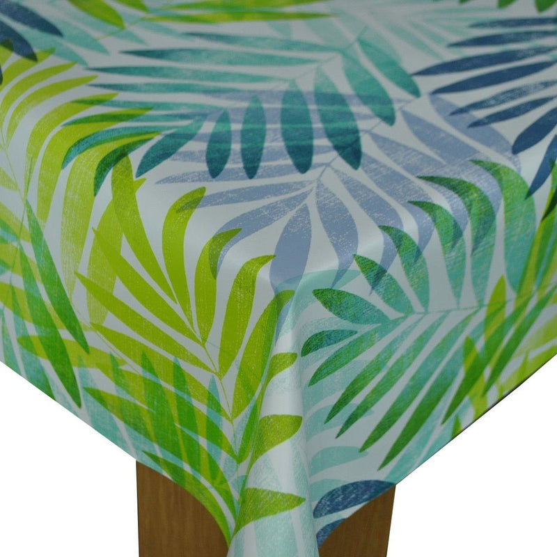 Exotic Leaves Blue and Green Vinyl Tablecloth