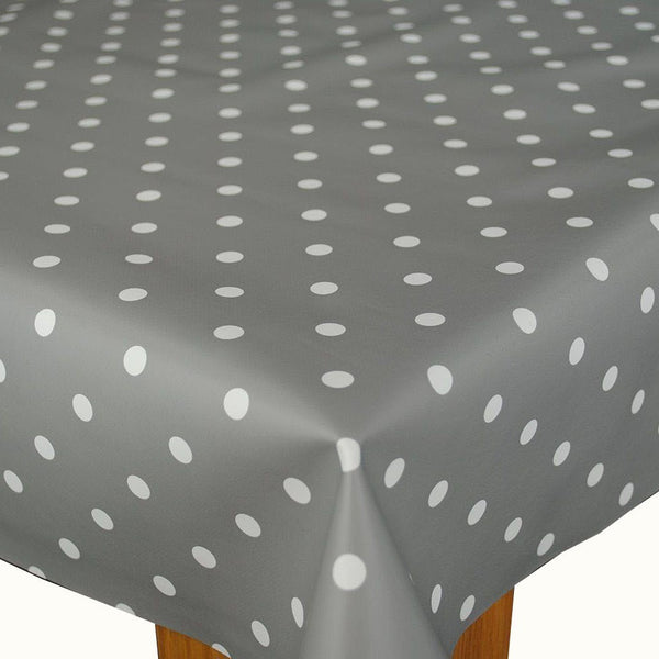 Round Wipe Clean Tablecloth Vinyl PVC 140cm Slate Grey Polka Dot