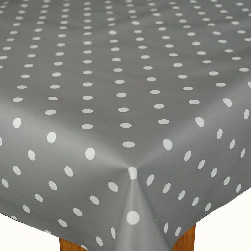 Round Wipe Clean Tablecloth Vinyl PVC 140cm Slate Grey Polka Dot