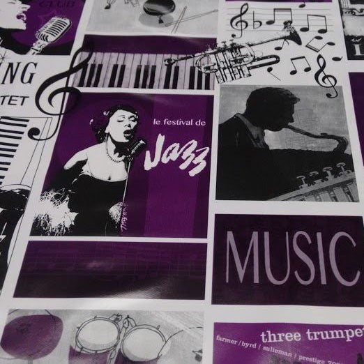 Jazz Club Purple Vinyl Oilcloth Tablecloth