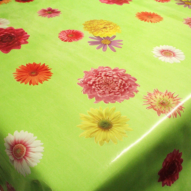 Funky Flowers on Green Vinyl Oilcloth Tablecloth