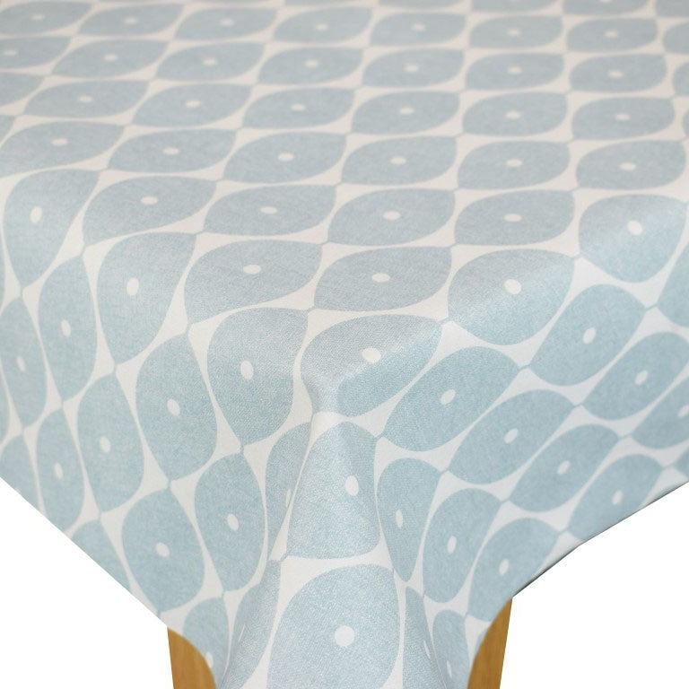 Modern Leaf Design Duckegg Vinyl Oilcloth Tablecloth