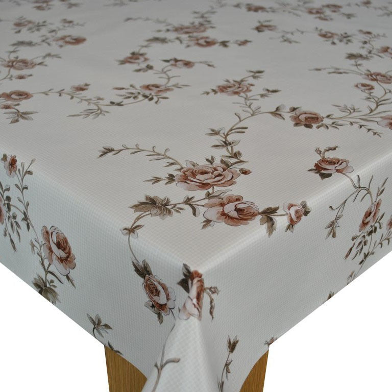 Shabby Trailing Rose Taupe Vinyl Tablecloth