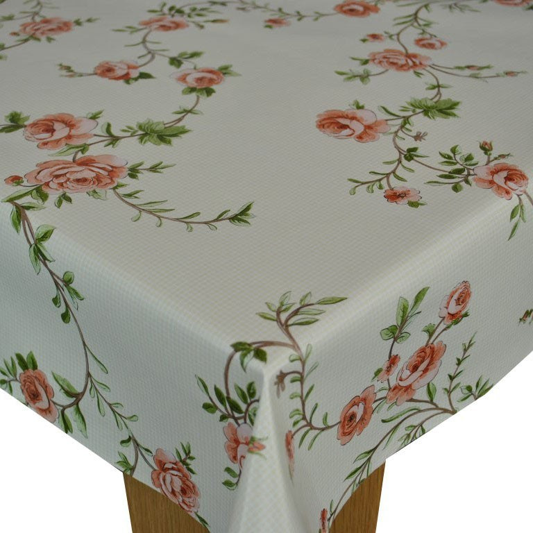 Shabby Trailing Rose Terracotta Vinyl Tablecloth