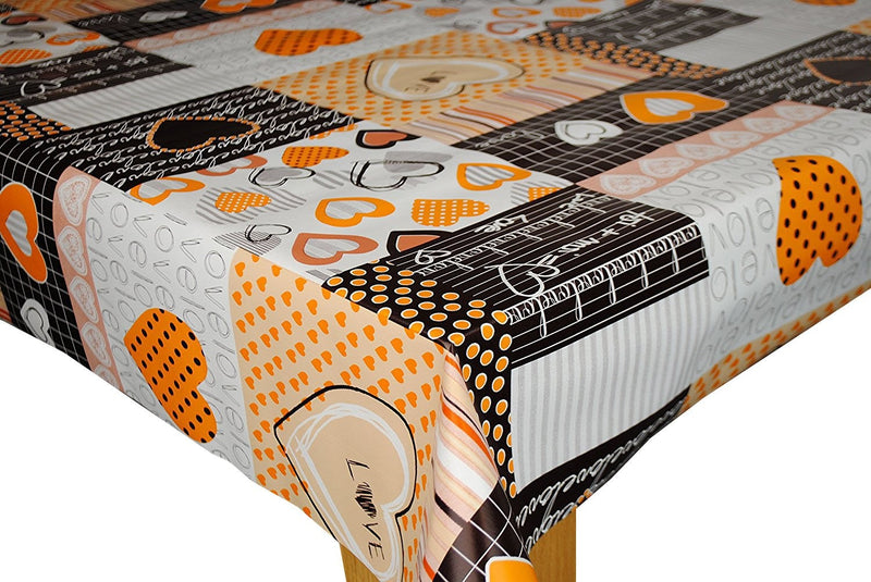 Love Heart Orange Vinyl Oilcloth Tablecloth