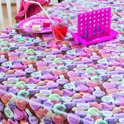 Sweets Love Hearts Vinyl Oilcloth Tablecloth