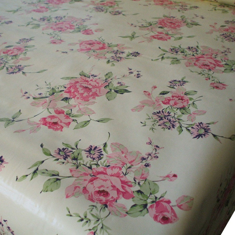 Shabby Chic Rose Vinyl Oilcloth Tablecloth