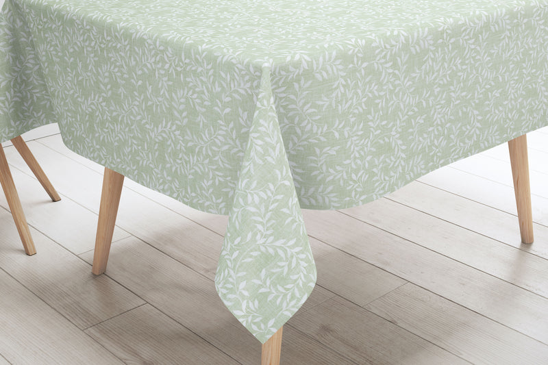 Green  Willow Leaves Vinyl Oilcloth Tablecloth