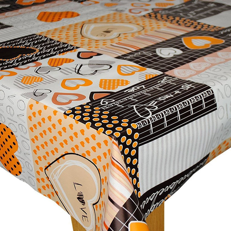 Love Heart Orange Vinyl Oilcloth Tablecloth