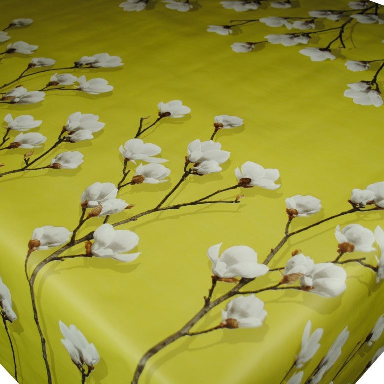Magnolia Border Green Vinyl Tablecloth
