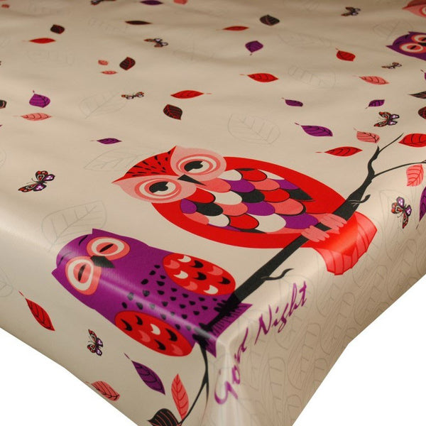 Good Night Owl Border Vinyl Oilcloth Tablecloth