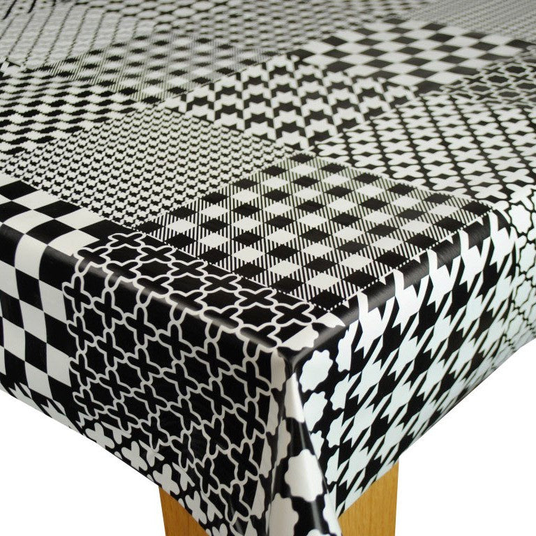 Black Checks Patchwork Vinyl Oilcloth Tablecloth