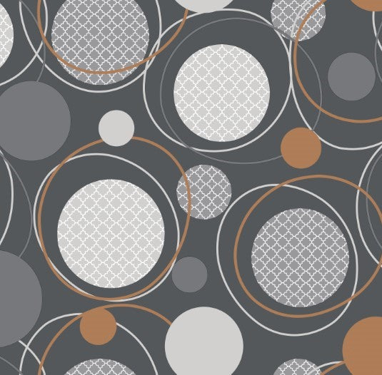 Geometric Circles Grey and Copper Vinyl Oilcloth Tablecloth