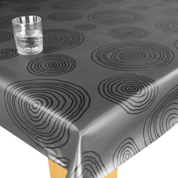 Round Wipe Clean Tablecloth Vinyl PVC 140cm Nairobi Swirl Gunmetal Grey