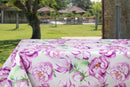 Lilac Peony Flowers on Grey Vinyl Oilcloth Tablecloth