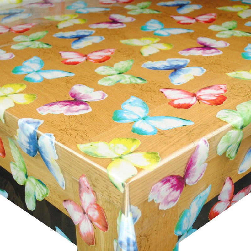 Butterfly Multi on Crystal Clear Vinyl Oilcloth Tablecloth