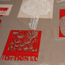 Rome Taupe and Red Vinyl Oilcloth Tablecloth