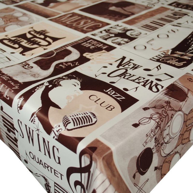 Jazz Club Brown Vinyl Oilcloth Tablecloth