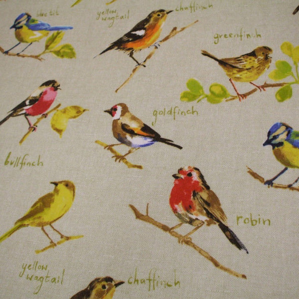 Garden Birds on Linen Oilcloth Tablecloth