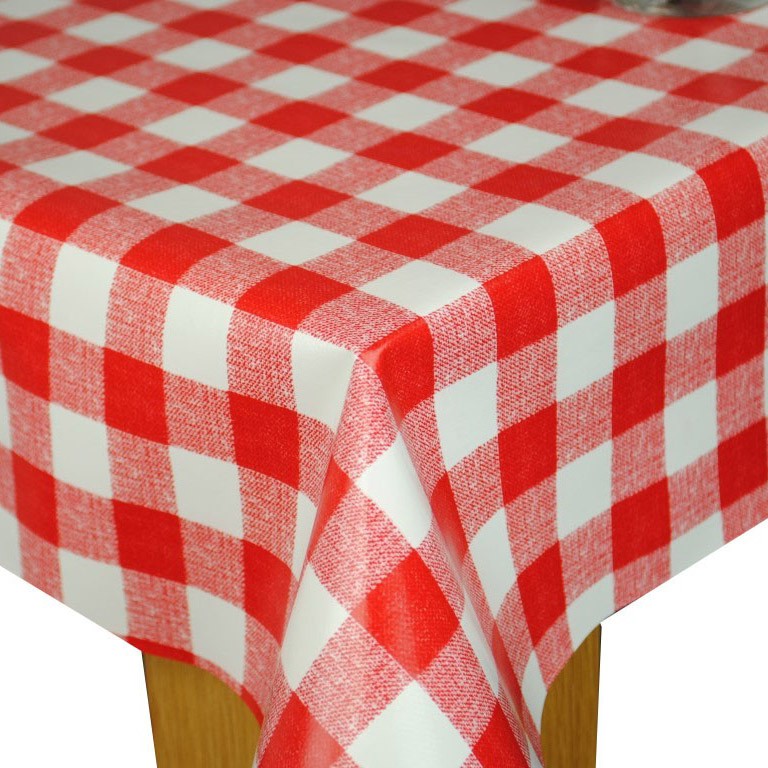 RED Gingham Classic Check Vinyl Oilcloth Tablecloth