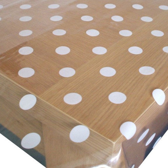 Polka Dot White Crystal Vinyl Oilcloth Tablecloth