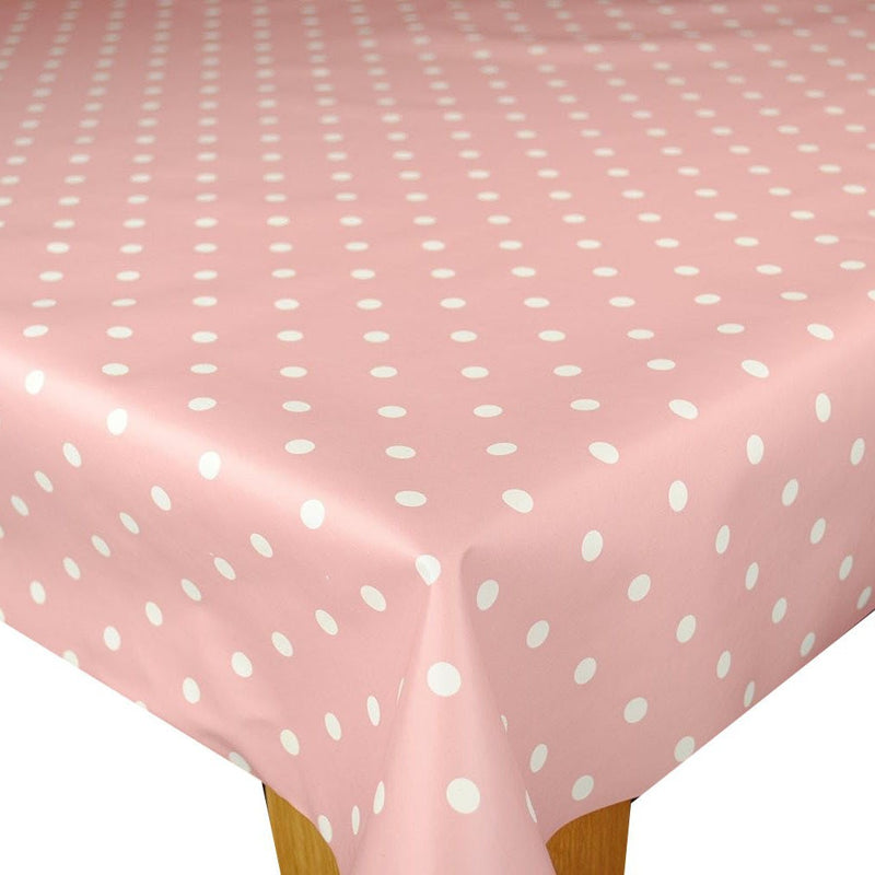 Pink and White Polka Dot Vinyl Tablecloth