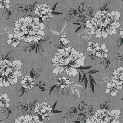 Gemma Grey Floral Vinyl Oilcloth Tablecloth