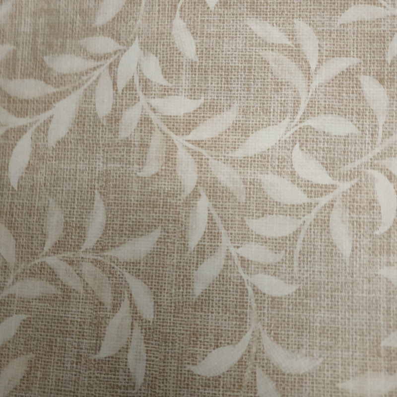 Willow Leaves Taupe Vinyl Oilcloth Tablecloth