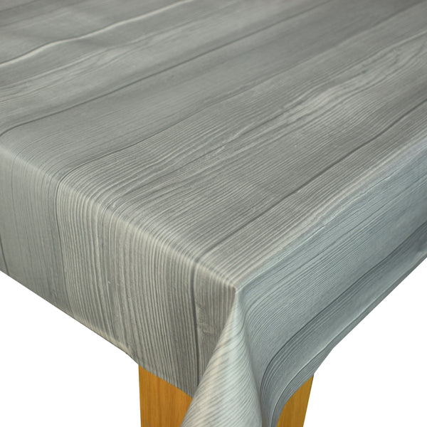 Extra Wide Grey Wood Effect Vinyl Oilcloth Tablecloth 180cm wide