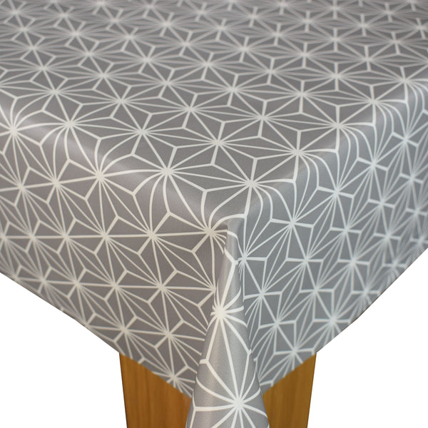 Grey Geometric Traingles Vinyl Oilcloth Tablecloth 180cm wide