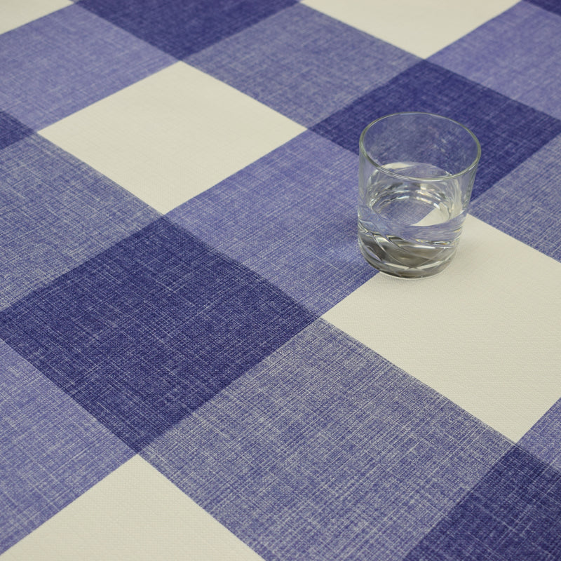 Maxine Blue Check Vinyl Oilcloth Tablecloth