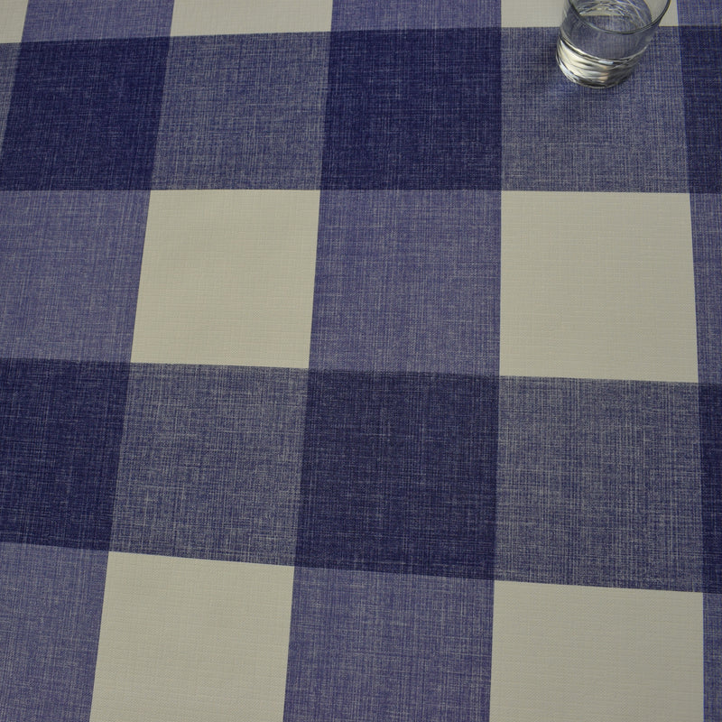 Maxine Blue Check Vinyl Oilcloth Tablecloth