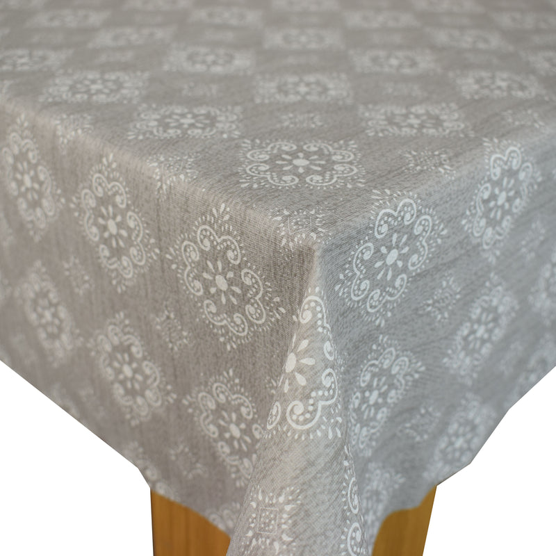 Miranda Grey Vinyl Oilcloth Tablecloth
