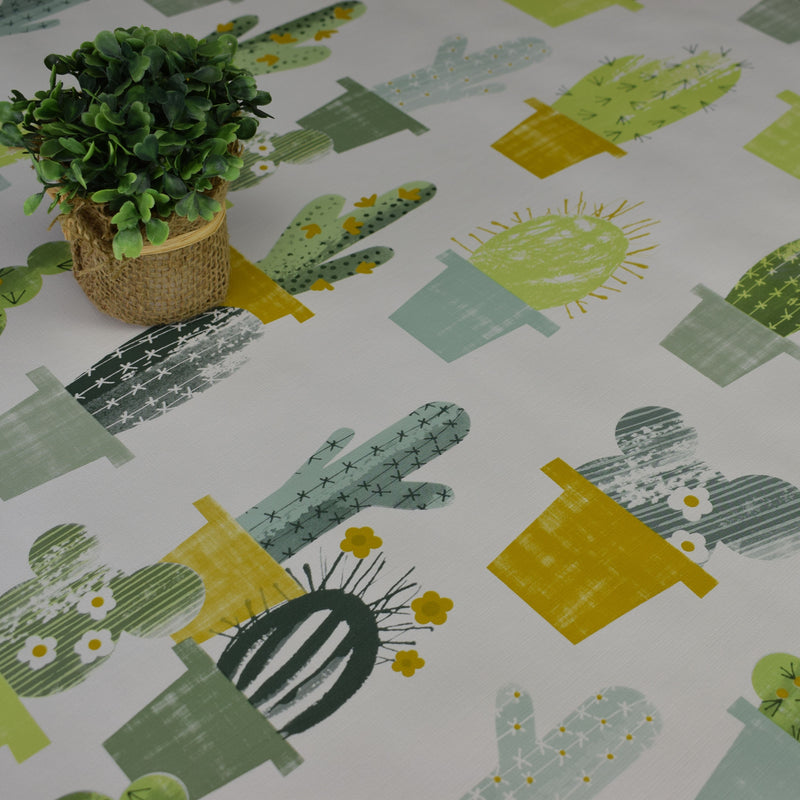 Cactus Green Multi Vinyl Oilcloth Tablecloth