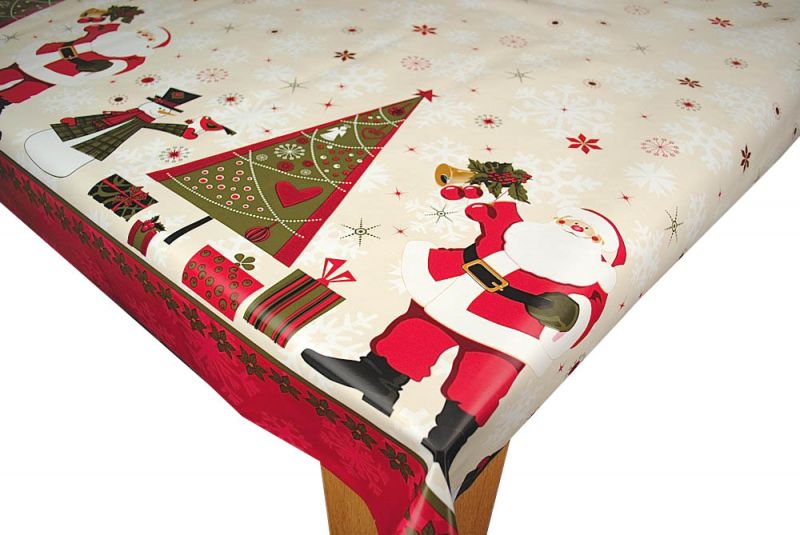 Santa Christmas Tree Border Vinyl Oilcloth Tablecloth