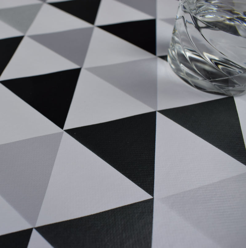 Gretna Geometric Triangle Graphite Vinyl Oilcloth Tablecloth
