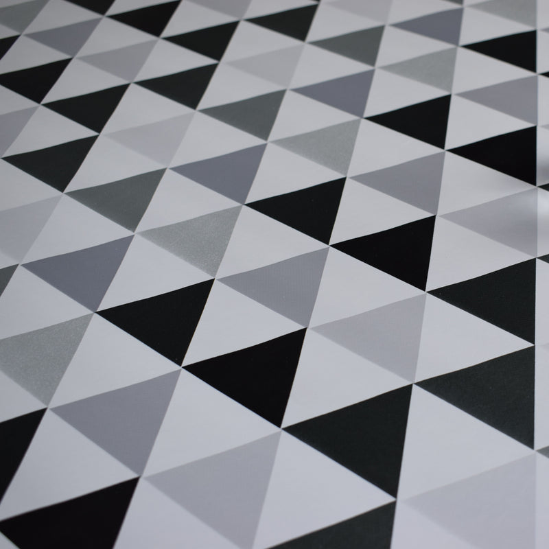 Gretna Geometric Triangle Graphite Vinyl Oilcloth Tablecloth