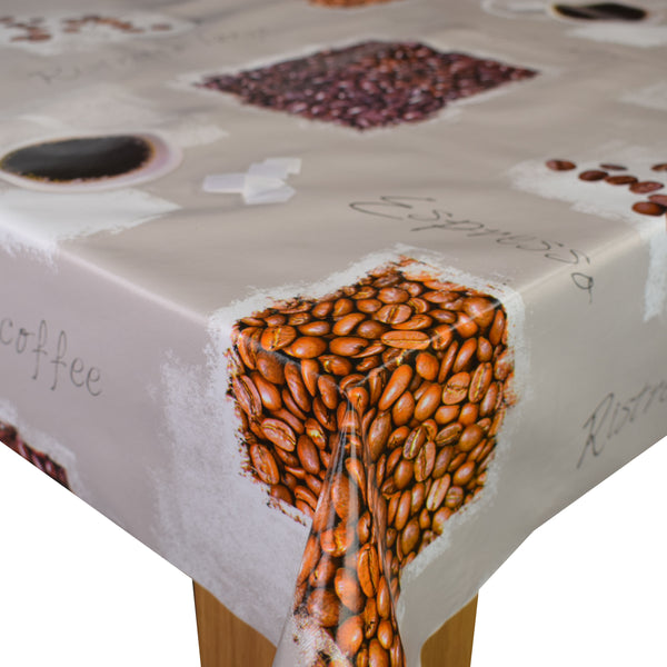 Coffee Beans Vinyl Oilcloth Tablecloth