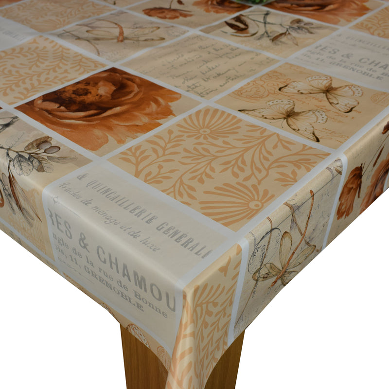 Dragonfly Butterfly Geometric Beige Vinyl Oilcloth Tablecloth