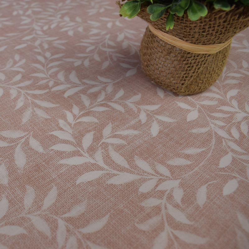 Pink Willow Leaves Vinyl Oilcloth Tablecloth