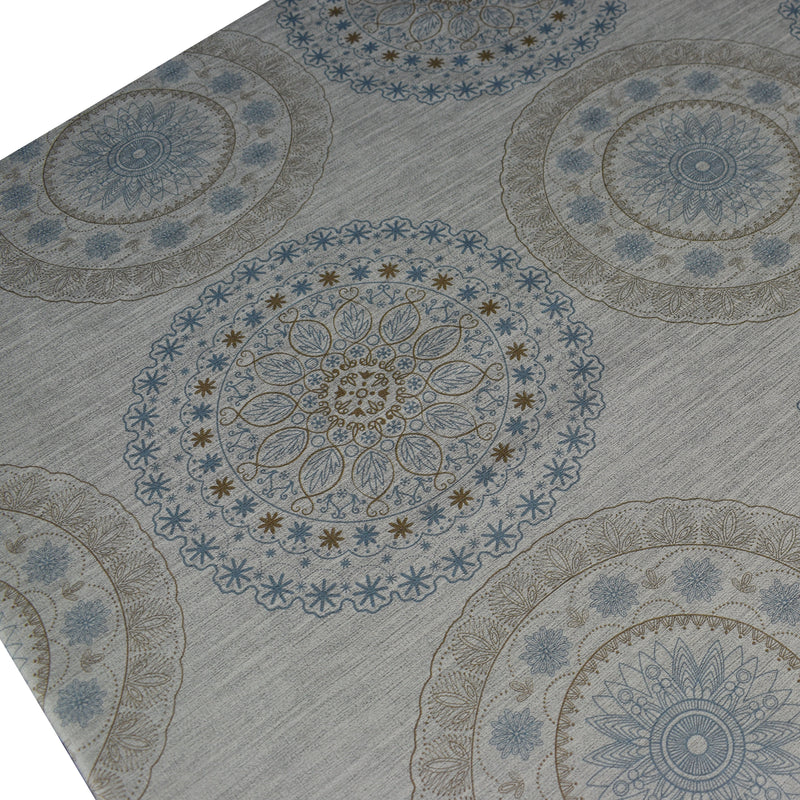 Cairo Grey and Blue Circles Vinyl Oilcloth Tablecloth