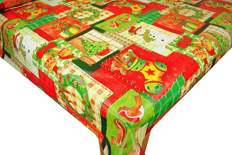 Patchwork Christmas  Vinyl Tablecloth 20 Metres x 140cm