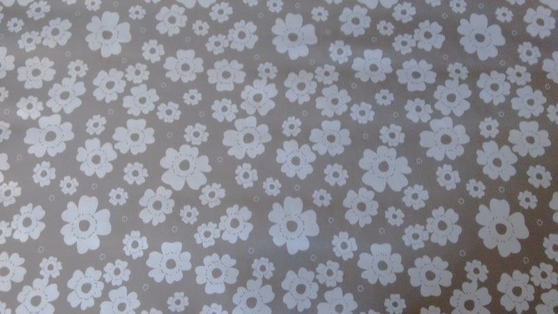 Polly Flowers Grey Vinyl Oilcloth Tablecloth