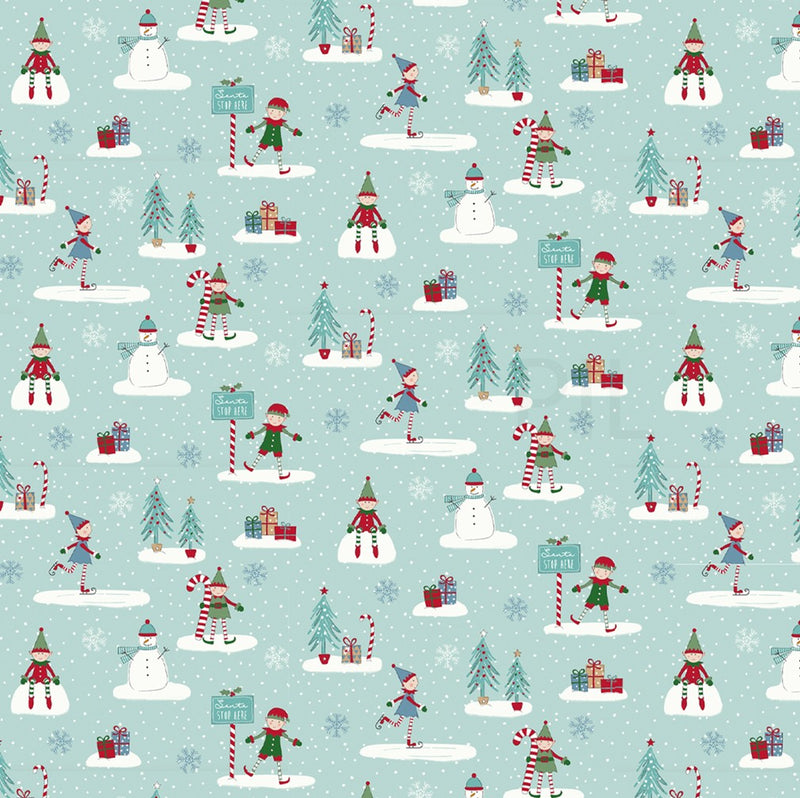 Round Wipe Clean Tablecloth PVC Oilcloth  132cm Christmas Elf on Shelf Duckegg