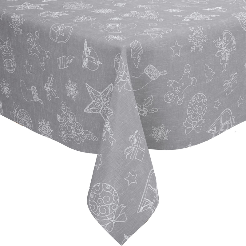 Festive Grey Christmas Linen Look Vinyl Oilcloth Tablecloth