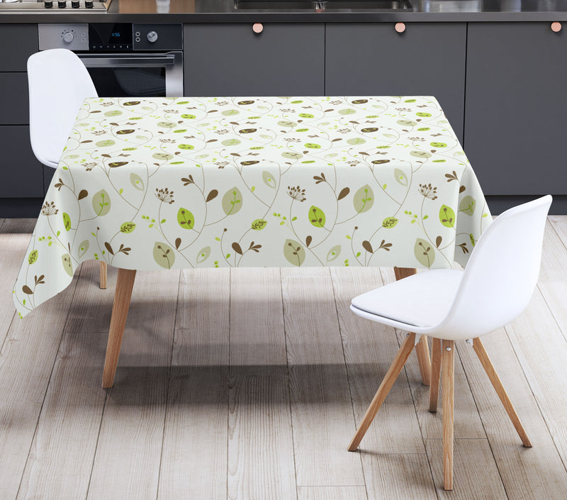Leaves and Stems on Natural Vinyl Oilcloth Tablecloth