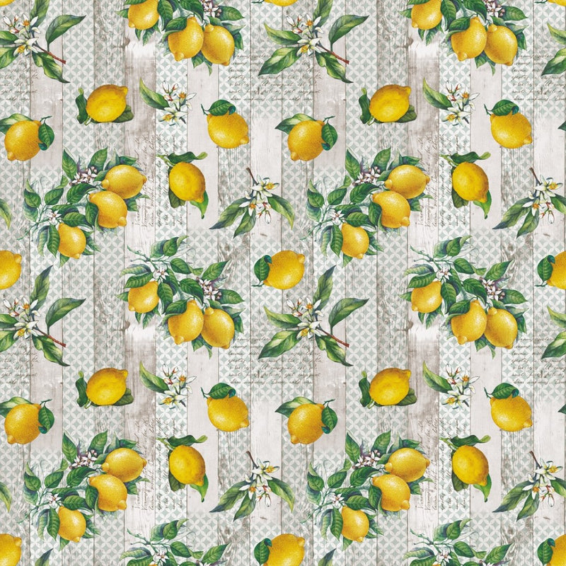Lemons on Wood Effect Vinyl Oilcloth Tablecloth