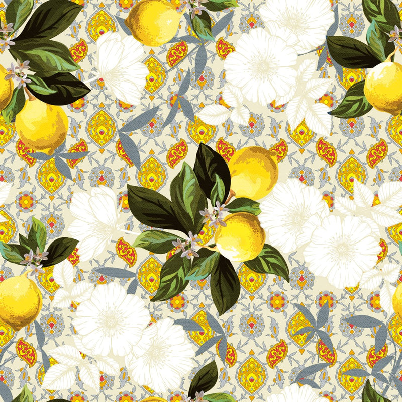 Lemons and Blossom in Bloom Cream Vinyl Tablecloth